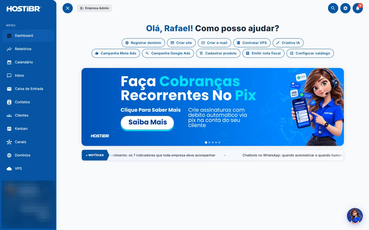 Divulgação de cobranças recorrentes via Pix dentro do painel